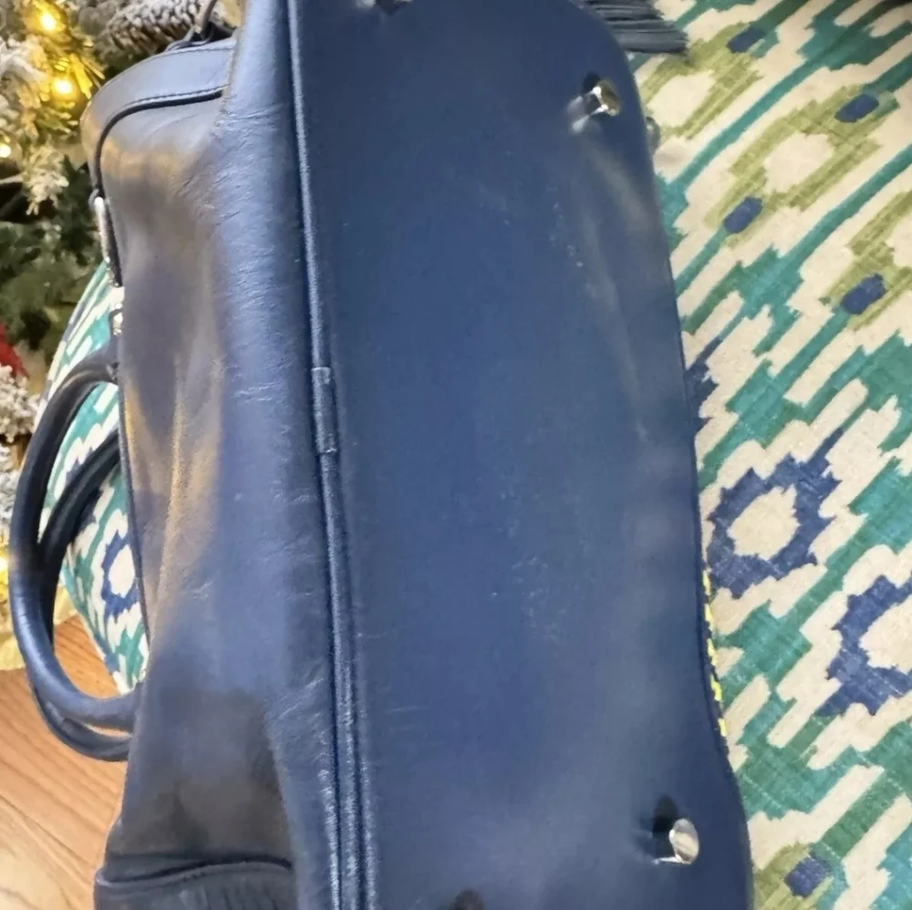 REBECCA MINKOFF MAB MINI BLUE PURPLE STRIPE WEAVE LEATHER LG SATCHEL BAG